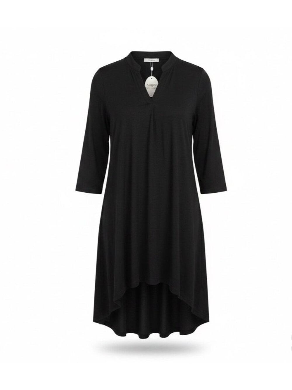 Naggoo Womens Black Stretch Midi Tunic Dress V-Neck Three-Quarter Sleeve Sz XL